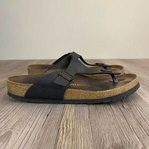 Birkenstock Gizeh Womens Sz 41 US 10-10.5 Black Leather Flip Flop Sandals Thong